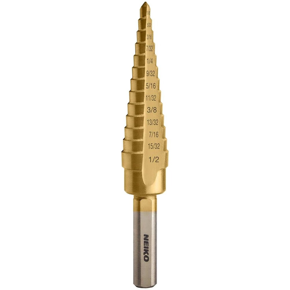 NEIKO 10182A Titanium Step Drill Bit, 13‎ Sizes 1/8"–1/2" High-Speed Alloy-Steel